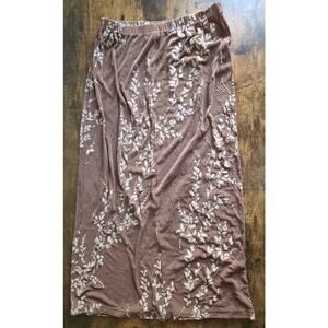 Citiknits Floral Embroidered Maxi Skirt M / Y2K Soft Brown Travel Knit